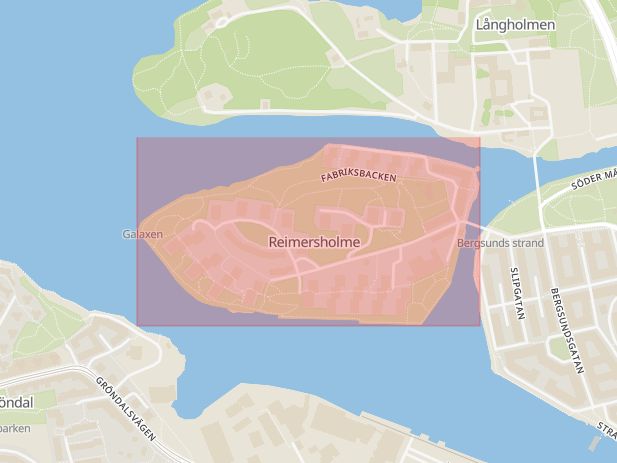 Karta som med röd fyrkant ramar in Reimersholme, Stockholm, Stockholms län