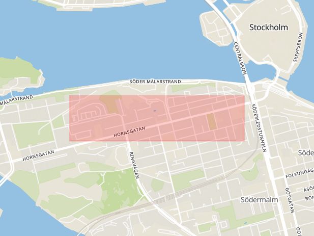Karta som med röd fyrkant ramar in Södermalm, Brännkyrkagatan, Stockholm, Stockholms län