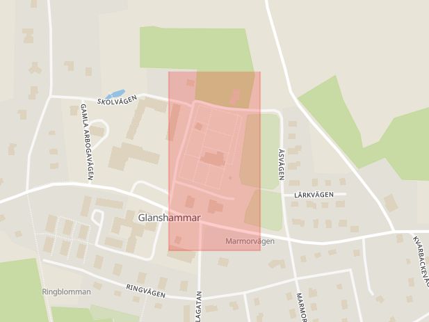 Karta som med röd fyrkant ramar in Glanshammars Kyrka, Örebro, Örebro län