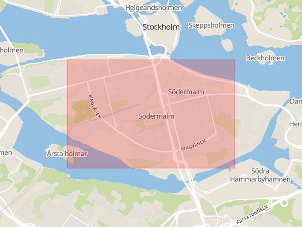 Karta som med röd fyrkant ramar in Ringvägen, Södermalm, Stockholm, Stockholms län