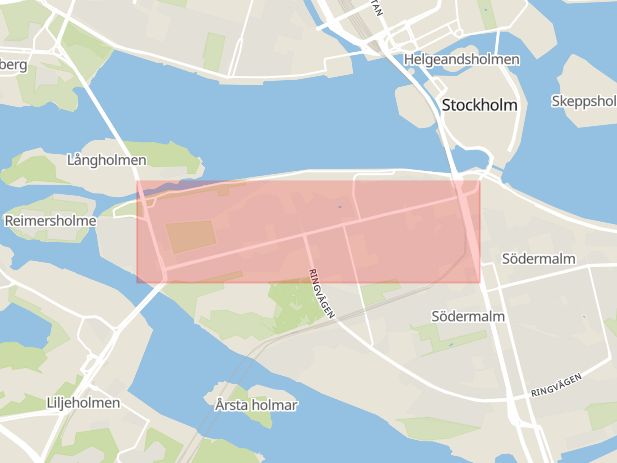 Karta som med röd fyrkant ramar in Hornsgatan, Stockholm, Stockholms län