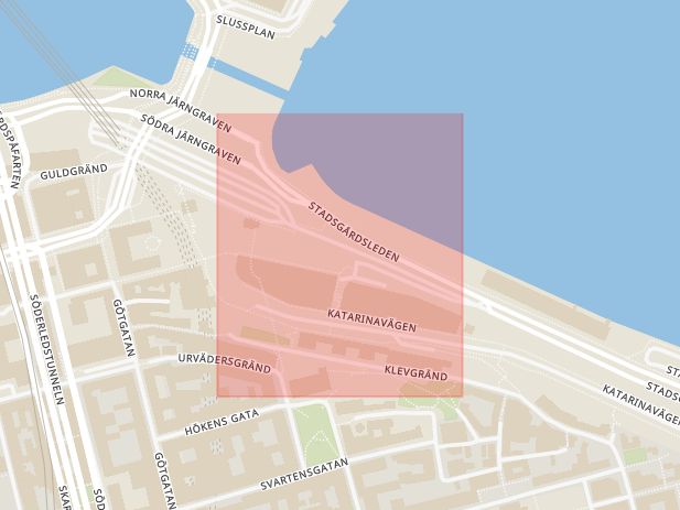 Karta som med röd fyrkant ramar in Södermalm, Stadsgården, Fåfängan, Stockholm, Stockholms län