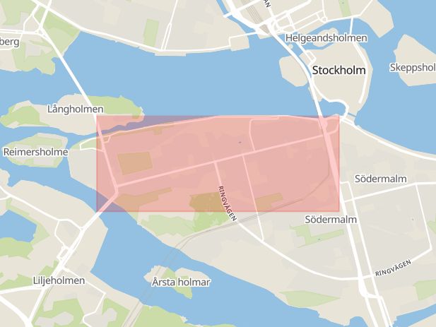 Karta som visar ungefär var händelsen Efterlyst person: På Södermalm kontrollerades en man. inträffat