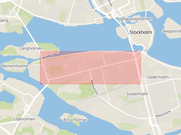 Karta som med röd fyrkant ramar in Hornsgatan, Södermalm, Stockholm, Stockholms län