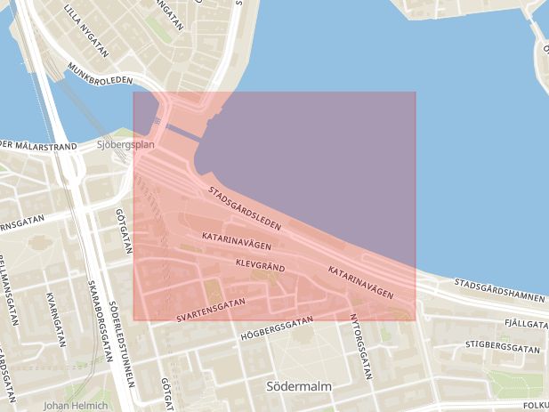 Karta som med röd fyrkant ramar in Katarinavägen, Stockholm, Stockholms län
