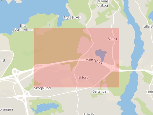 Karta som med röd fyrkant ramar in Ektorp, Nacka, Stockholms län