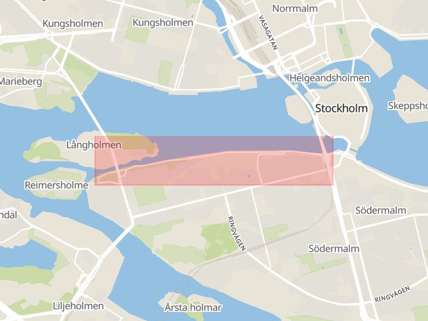 Karta som med röd fyrkant ramar in Söder Mälarstrand, Stockholm, Stockholms län