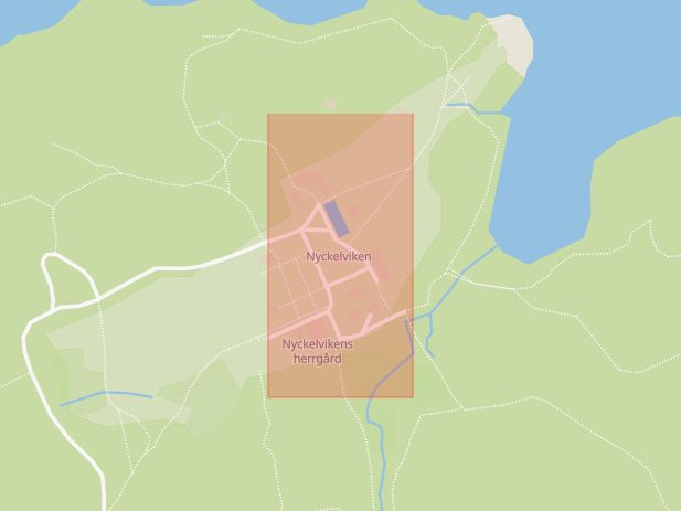 Karta som med röd fyrkant ramar in Nyckelviken, Nacka, Stockholms län