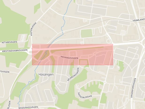 Karta som med röd fyrkant ramar in Häsängen, Karlskoga, Örebro län