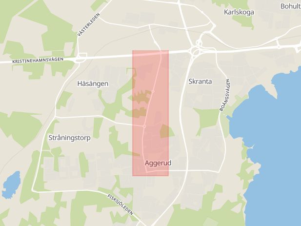 Karta som med röd fyrkant ramar in Skrantahöjdsvägen, Karlskoga, Örebro län
