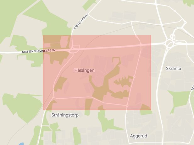 Karta som med röd fyrkant ramar in Häsängen, Karlskoga, Örebro län