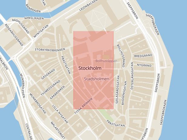 Karta som med röd fyrkant ramar in Gamla Stan, Liljeholmen, Stockholm, Stockholms län