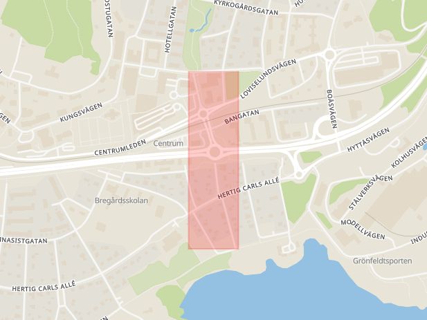 Karta som med röd fyrkant ramar in Viaduktgatan, Bohult, Karlskoga, Örebro län