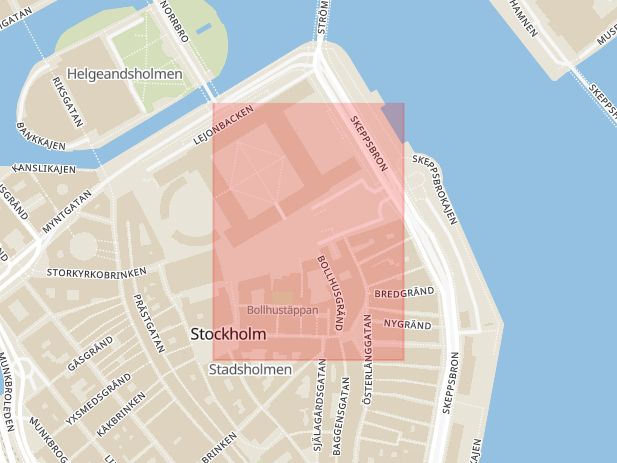 Karta som med röd fyrkant ramar in Slottsbacken, Stockholm, Stockholms län