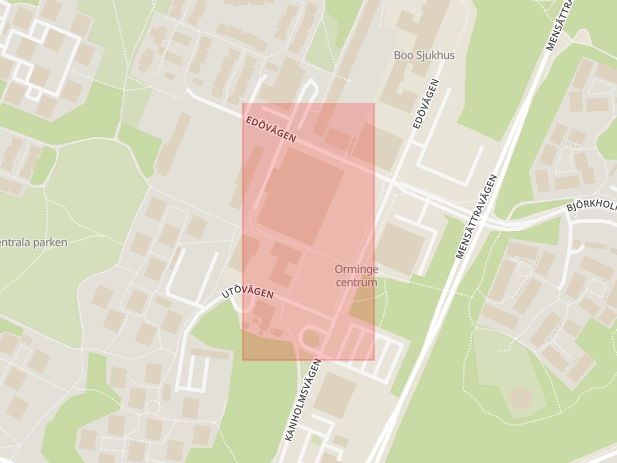 Karta som med röd fyrkant ramar in Trafikplats Orminge, Stockholm, Nacka, Stockholms län