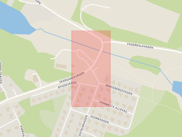 Karta som med röd fyrkant ramar in Skärgårdsvägen, Hemmesta Vägskäl, Värmdö, Stockholms län
