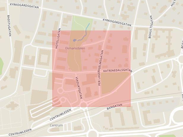 Karta som med röd fyrkant ramar in Katrinedalsgatan, Örebro, Karlskoga, Örebro län
