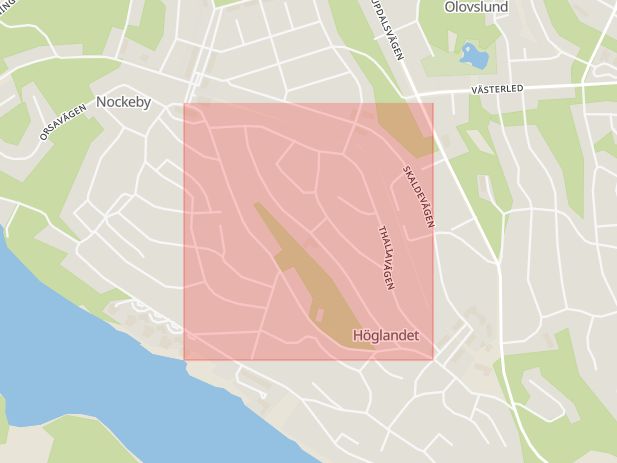 Karta som med röd fyrkant ramar in Nockeby, Nockebyvägen, Stockholm, Stockholms län