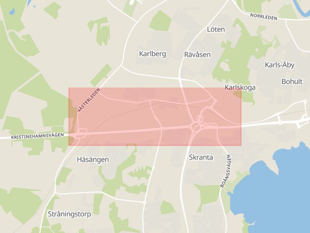 Karta som med röd fyrkant ramar in Värmlandsvägen, Kristinehamn, Karlskoga, Örebro län