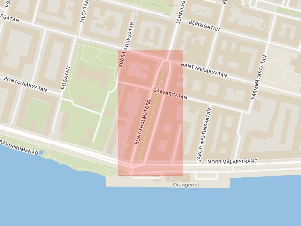 Karta som med röd fyrkant ramar in Kungsholmen, Kungsholmstorg, Stockholm, Stockholms län