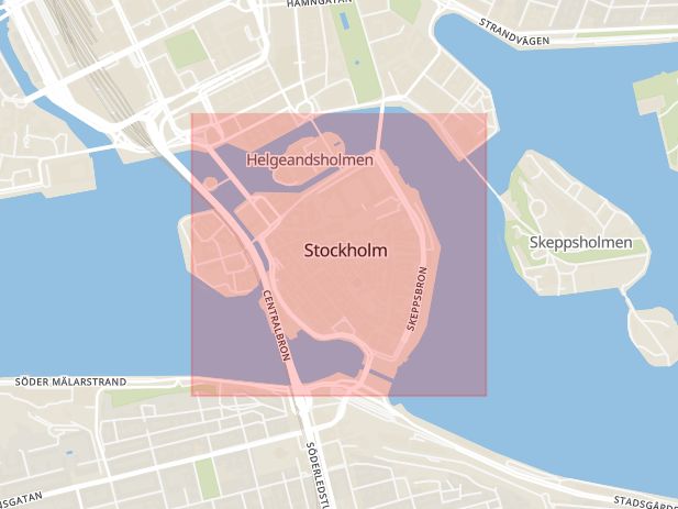 Karta som med röd fyrkant ramar in Gamla Stan, Köping, Stockholms län