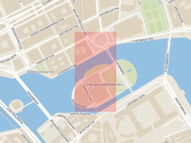 Karta som med röd fyrkant ramar in Riksbron, Stockholm, Stockholms län