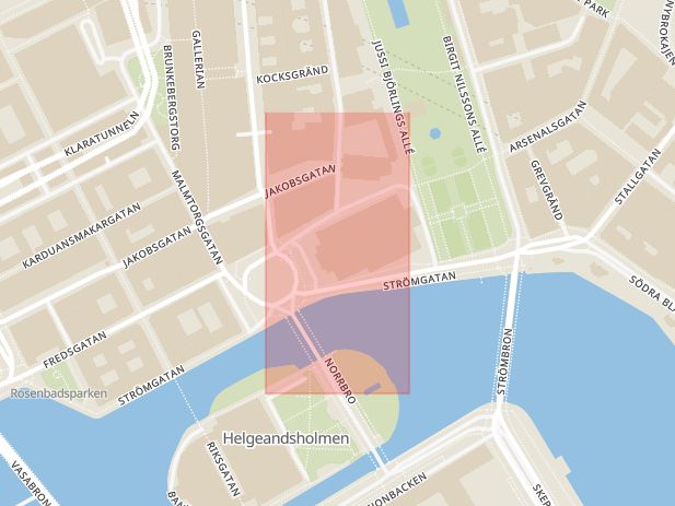 Karta som med röd fyrkant ramar in Kungliga Operan, Stockholm, Stockholms län