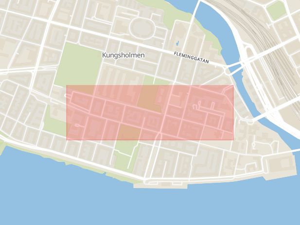 Karta som med röd fyrkant ramar in Kungsholmen, Bergsgatan, Stockholm, Stockholms län