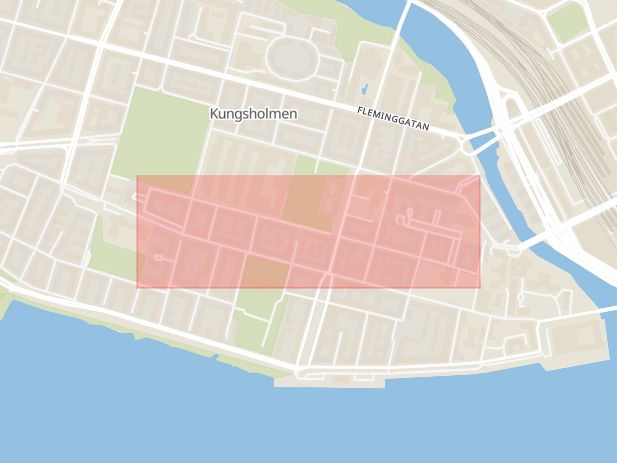 Karta som med röd fyrkant ramar in Bergsgatan, Kungsholmen, Stockholm, Stockholms län