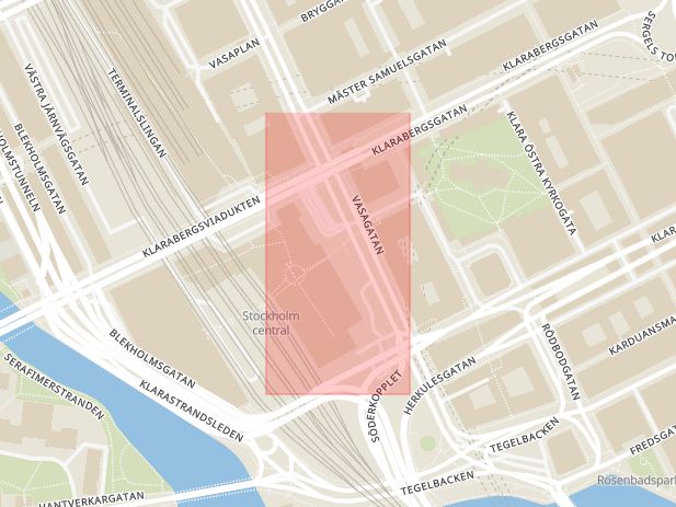 Karta som med röd fyrkant ramar in Centralplan, Kungsholmen, Stockholm, Stockholms län