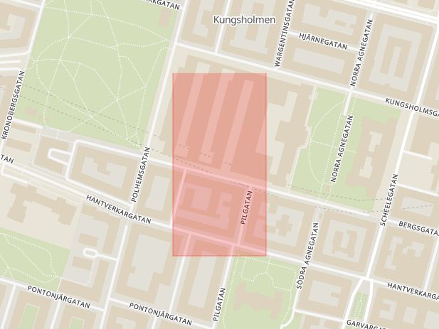 Karta som med röd fyrkant ramar in Kronoberg, Stockholm, Stockholms län