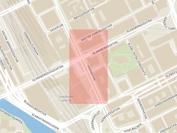 Karta som med röd fyrkant ramar in Centralen, Sergelarkaden, Stockholm, Stockholms län