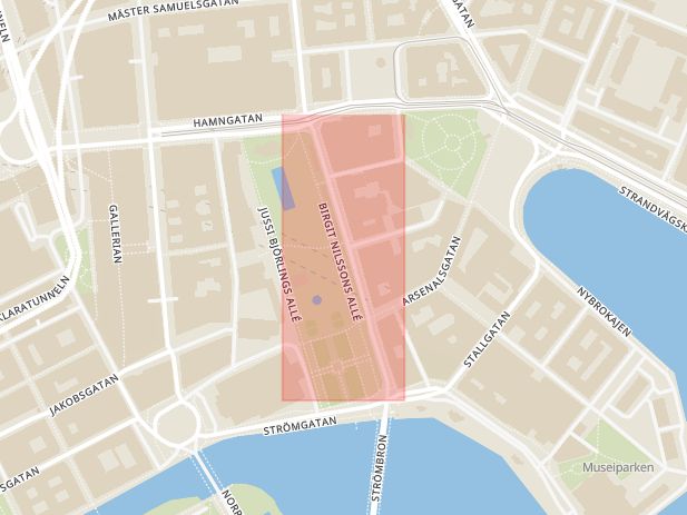 Karta som med röd fyrkant ramar in Kungsträdgårdsgatan, Stockholm, Stockholms län