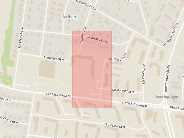 Karta som med röd fyrkant ramar in Karlbergsskolan, Stråningstorp, Karlskoga, Örebro län