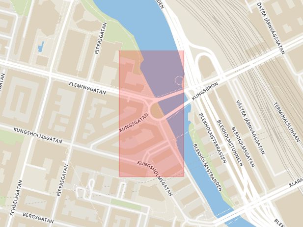 Karta som med röd fyrkant ramar in Kungsbroplan, Stockholm, Stockholms län