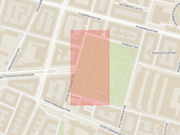 Karta som med röd fyrkant ramar in Kronobergsparken, Stockholm, Stockholms län