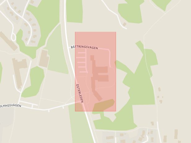 Karta som med röd fyrkant ramar in Brickegården, Källmossvägen, Karlskoga, Örebro län