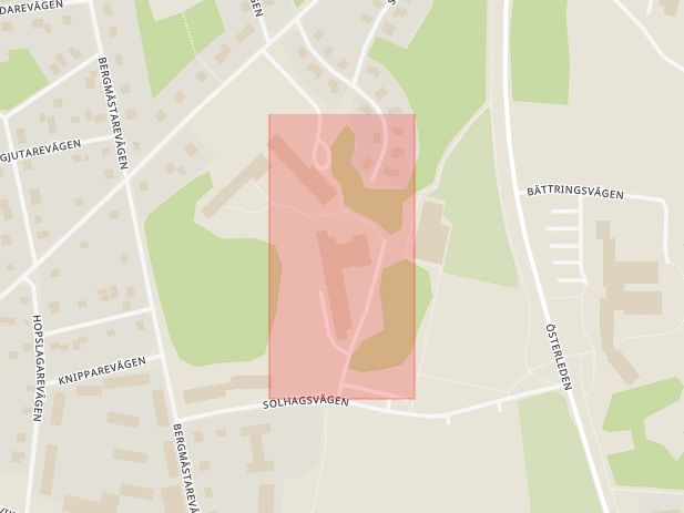 Karta som med röd fyrkant ramar in Österledsskolan, Karlskoga, Örebro län