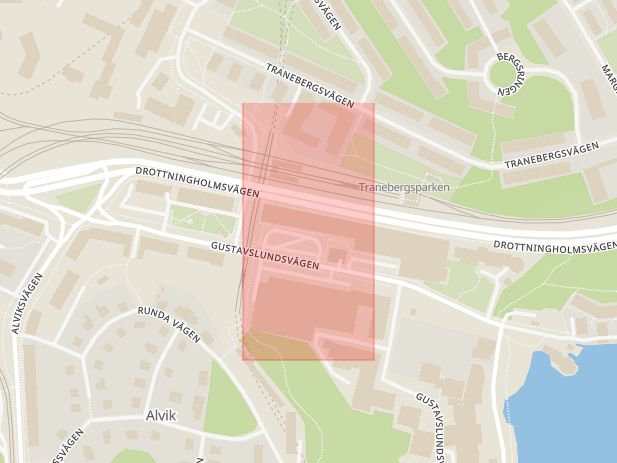 Karta som med röd fyrkant ramar in Alviks Torg, Alvik, Stockholm, Stockholms län