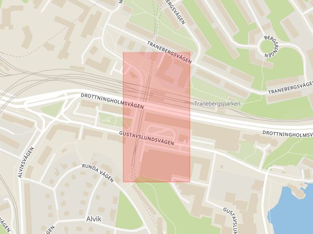 Karta som med röd fyrkant ramar in Alviks Torg, Stockholm, Stockholms län