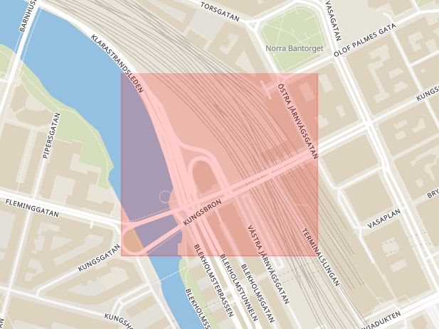 Karta som med röd fyrkant ramar in Kungsbron, Stockholm, Stockholms län