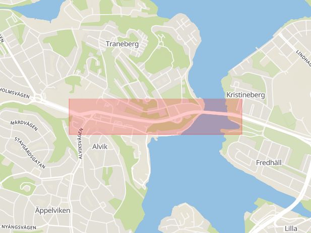 Karta som med röd fyrkant ramar in Drottningholmsvägen, Traneberg, Brommaplan, Registervägen, Stockholm, Stockholms län