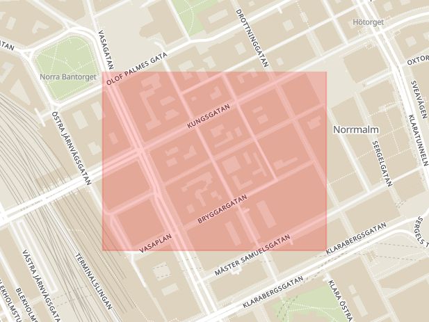 Karta som med röd fyrkant ramar in Gamla Brogatan, Stockholm, Stockholms län