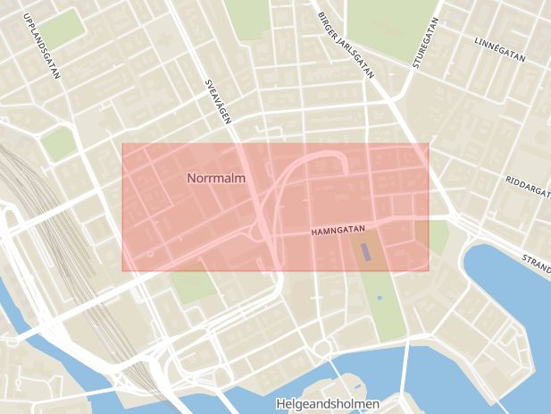Karta som med röd fyrkant ramar in Mäster Samuelsgatan, Stockholm, Stockholms län
