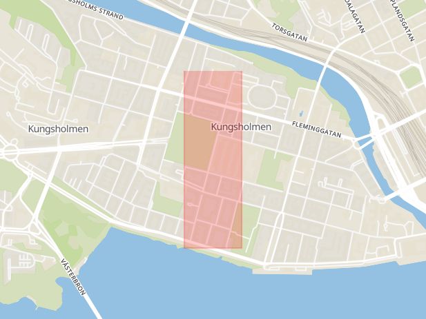 Karta som med röd fyrkant ramar in Kungsholmen, Polhemsgatan, Stockholm, Stockholms län