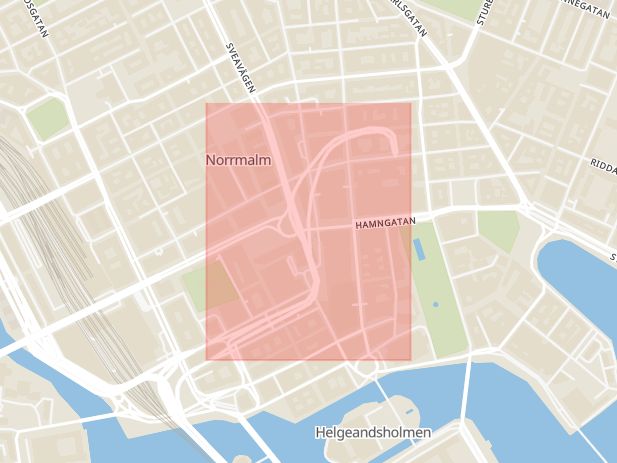 Karta som med röd fyrkant ramar in Klaratunneln, Stockholm, Stockholms län