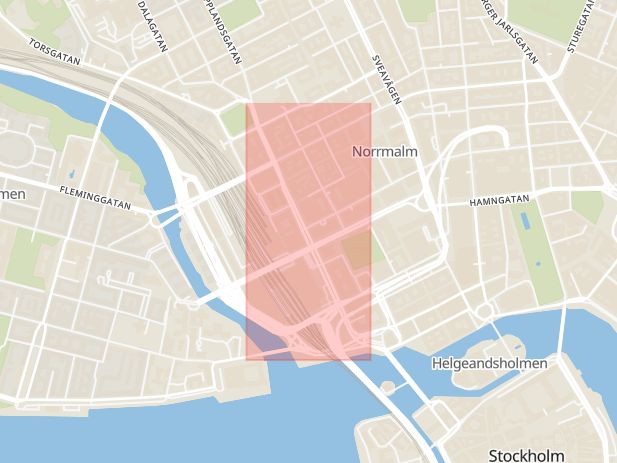 Karta som med röd fyrkant ramar in Vasagatan, Norrmalm, Stockholm, Stockholms län