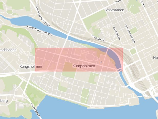 Karta som med röd fyrkant ramar in Kungsholmen, Fleminggatan, Stockholm, Stockholms län