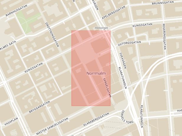 Karta som med röd fyrkant ramar in Norrmalm, Systembolaget, Stockholm, Stockholms län