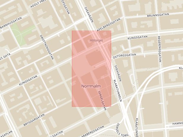 Karta som med röd fyrkant ramar in Hötorget, Stockholm, Stockholms län